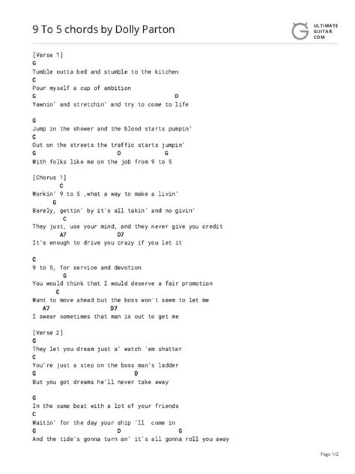 9 TO 5 CHORDS by Dolly Parton