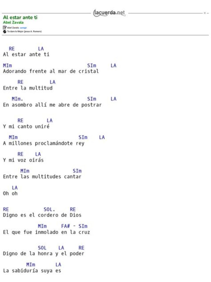 AL ESTAR ANTE TI CHORDS by Abel Zavala