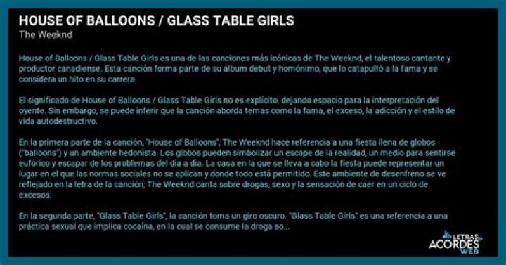 Bedeutung von House of Balloons / Glass Table Girls von The Weeknd