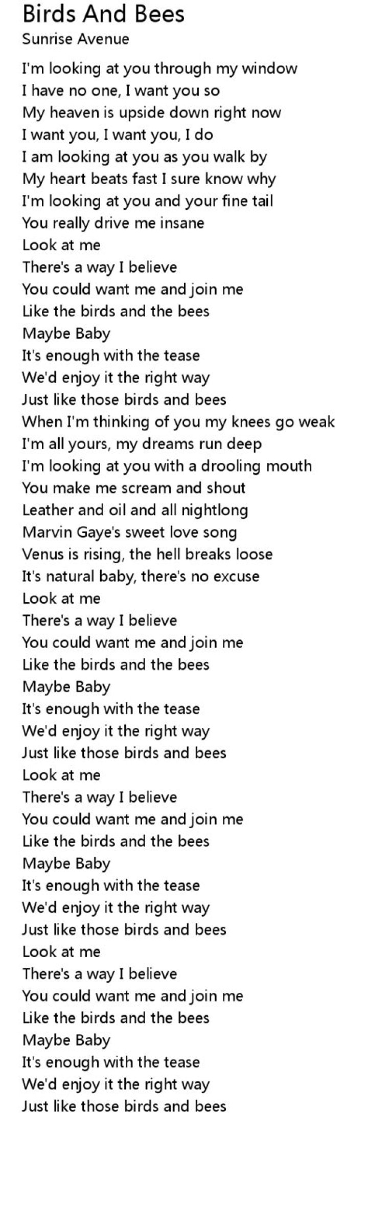 Birds and bees lyrics