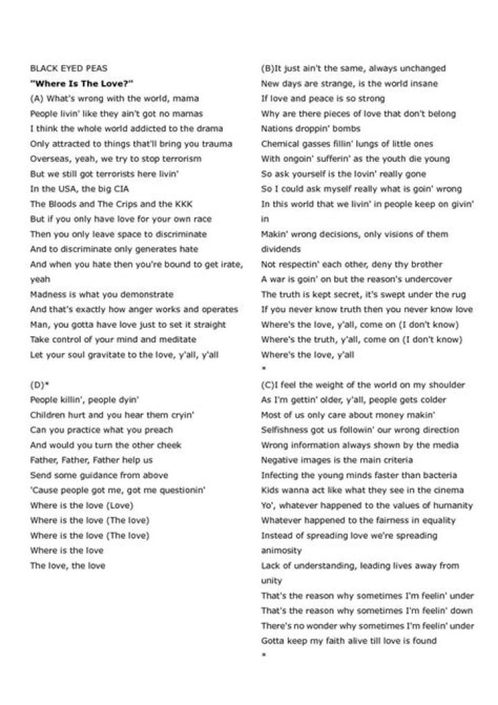 Black Eyed Peas – Where Is The Love? Lyrics