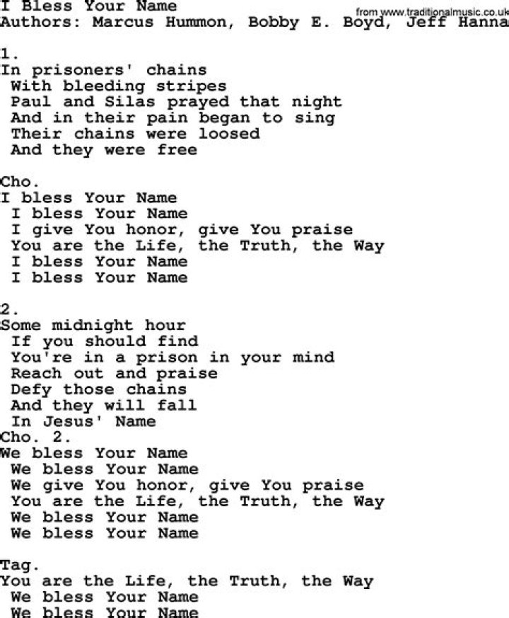 Bless your name lyrics