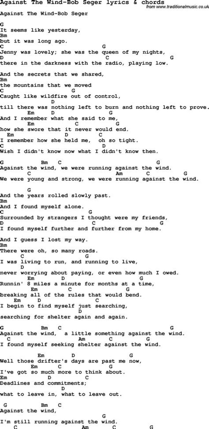 Bob Seger – Against The Wind Lyrics