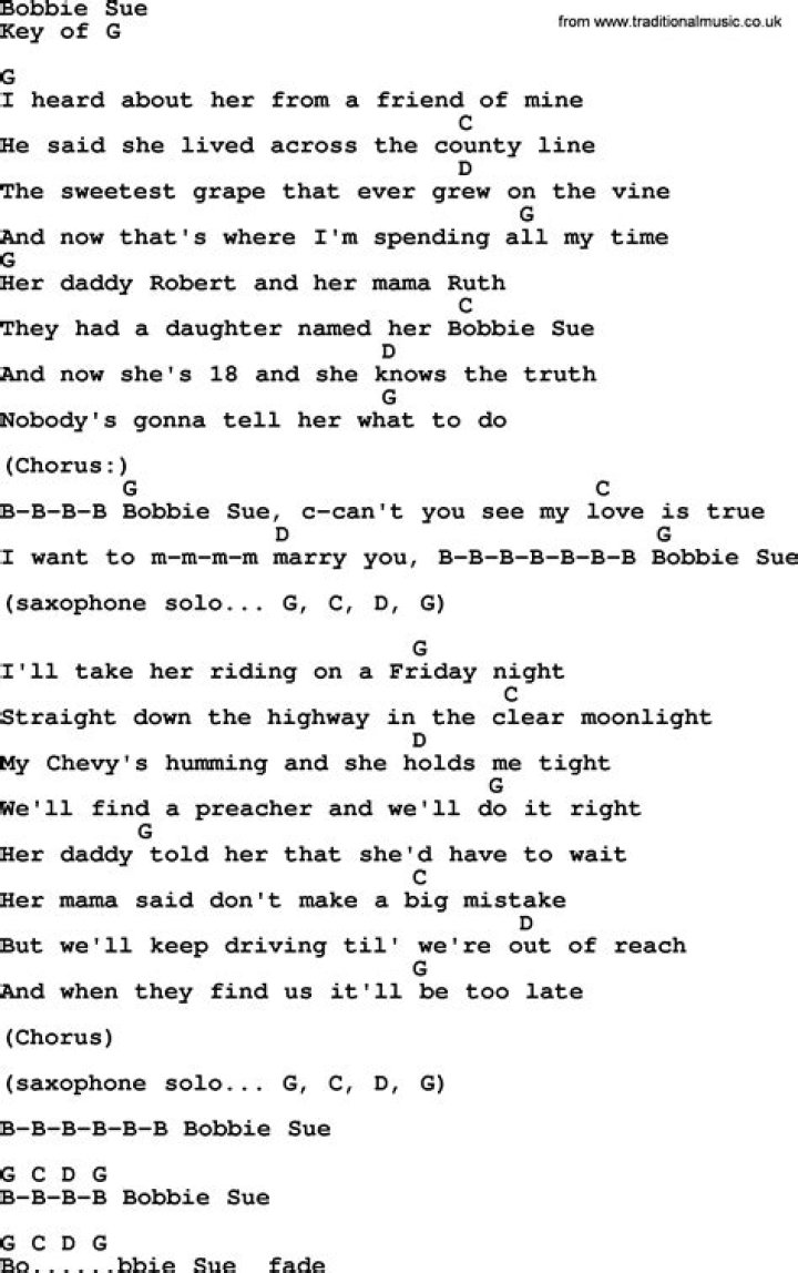 Bobbie sue lyrics