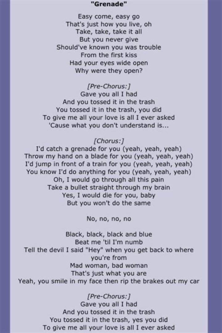 Bruno Mars – Grenade Lyrics