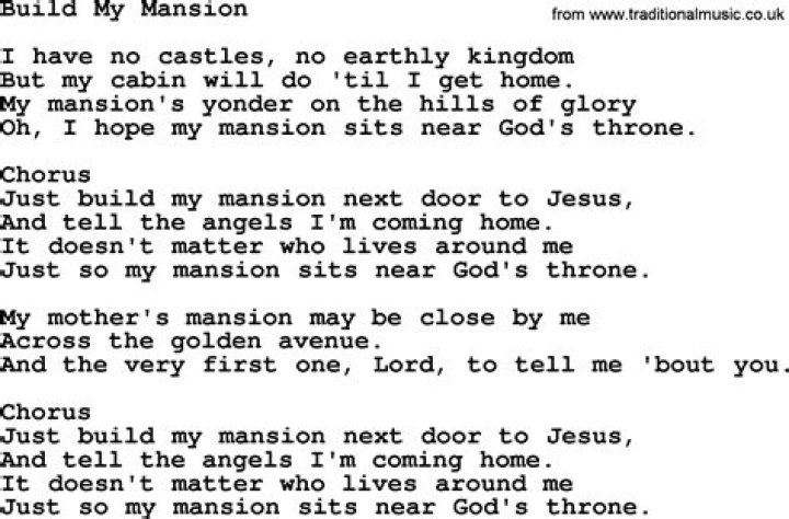 Build my mansion (next door to jesus) by gene watson. lyrics