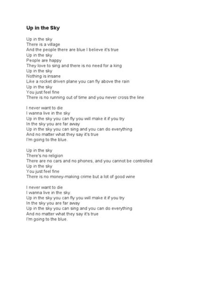 Burning up in the sky lyrics