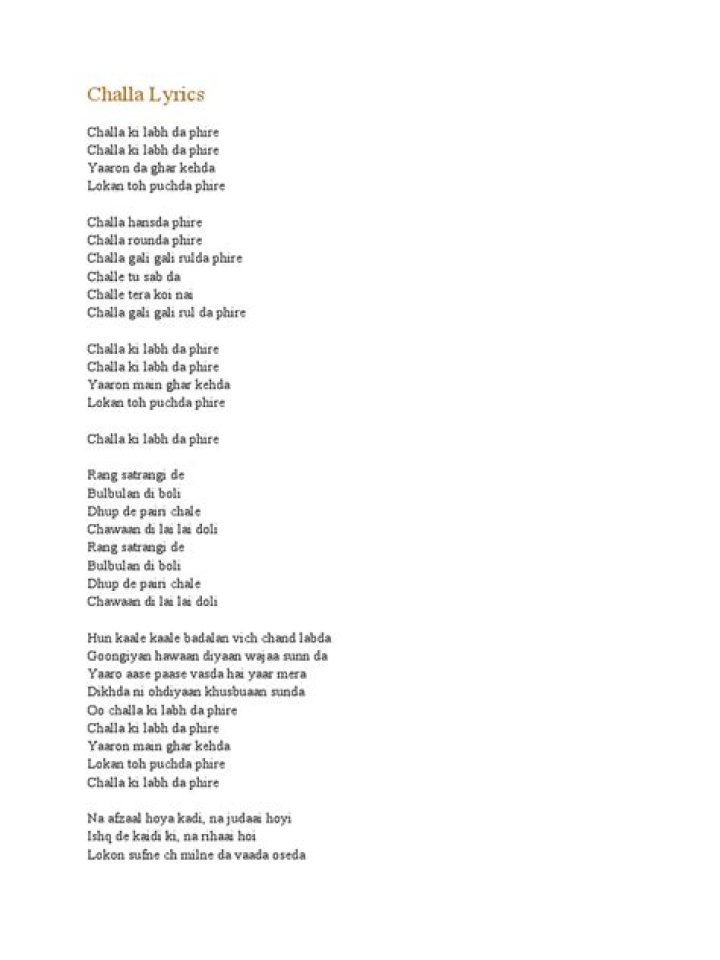 Challa in english lyrics