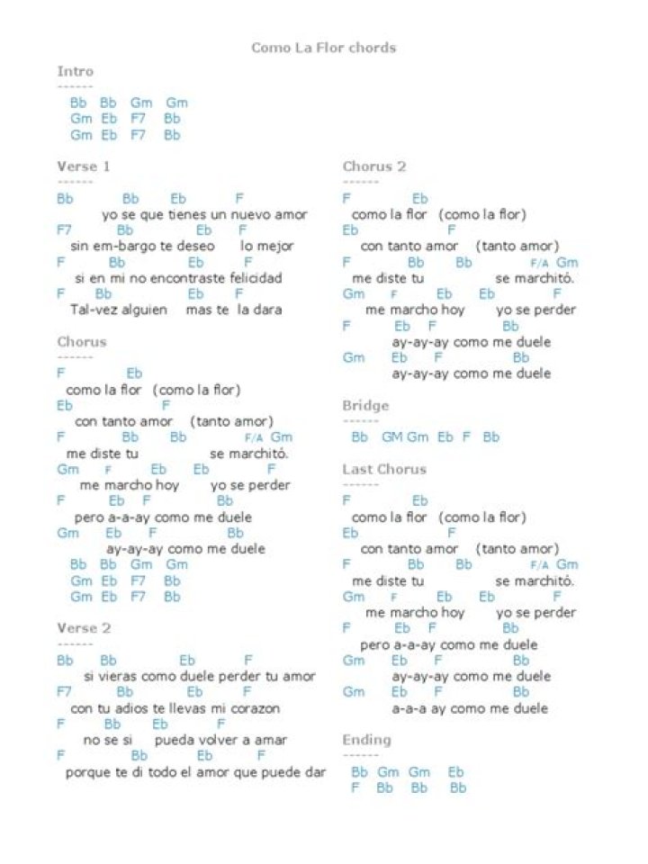 COMO LA FLOR CHORDS by Selena