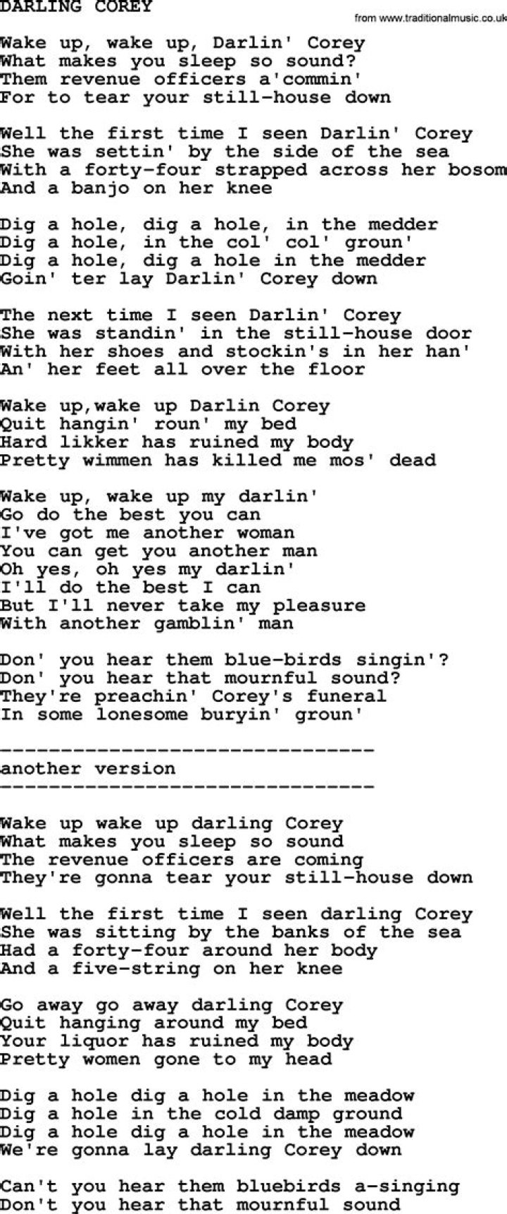 Darling corey lyrics