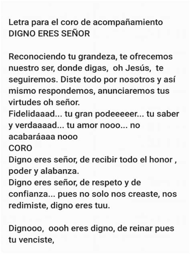 Digno eres letra lyrics