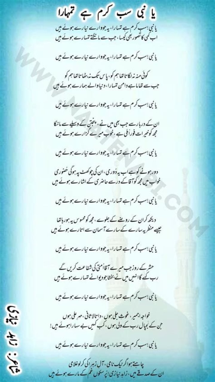 English naat ya nabi in urdu lyrics