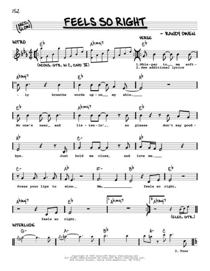 FEELS SO RIGHT CHORDS by Alabama