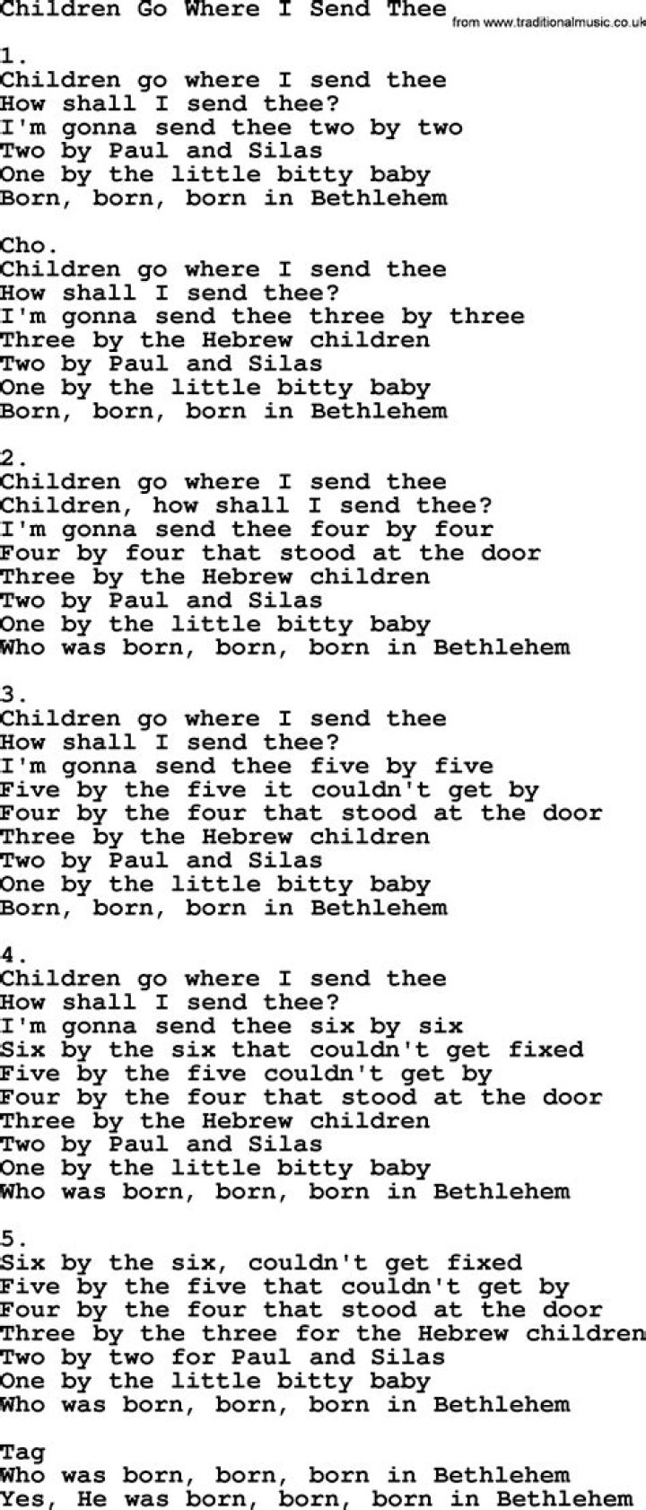 Go where i send thee lyrics