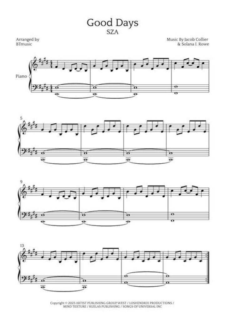 GOOD DAYS INTRO TAB by SZA