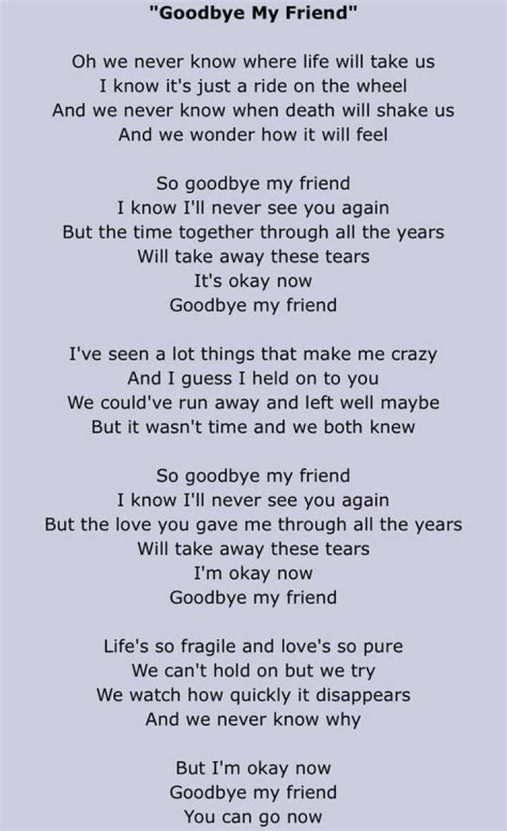 Goodbye my old friend derekryan lyrics