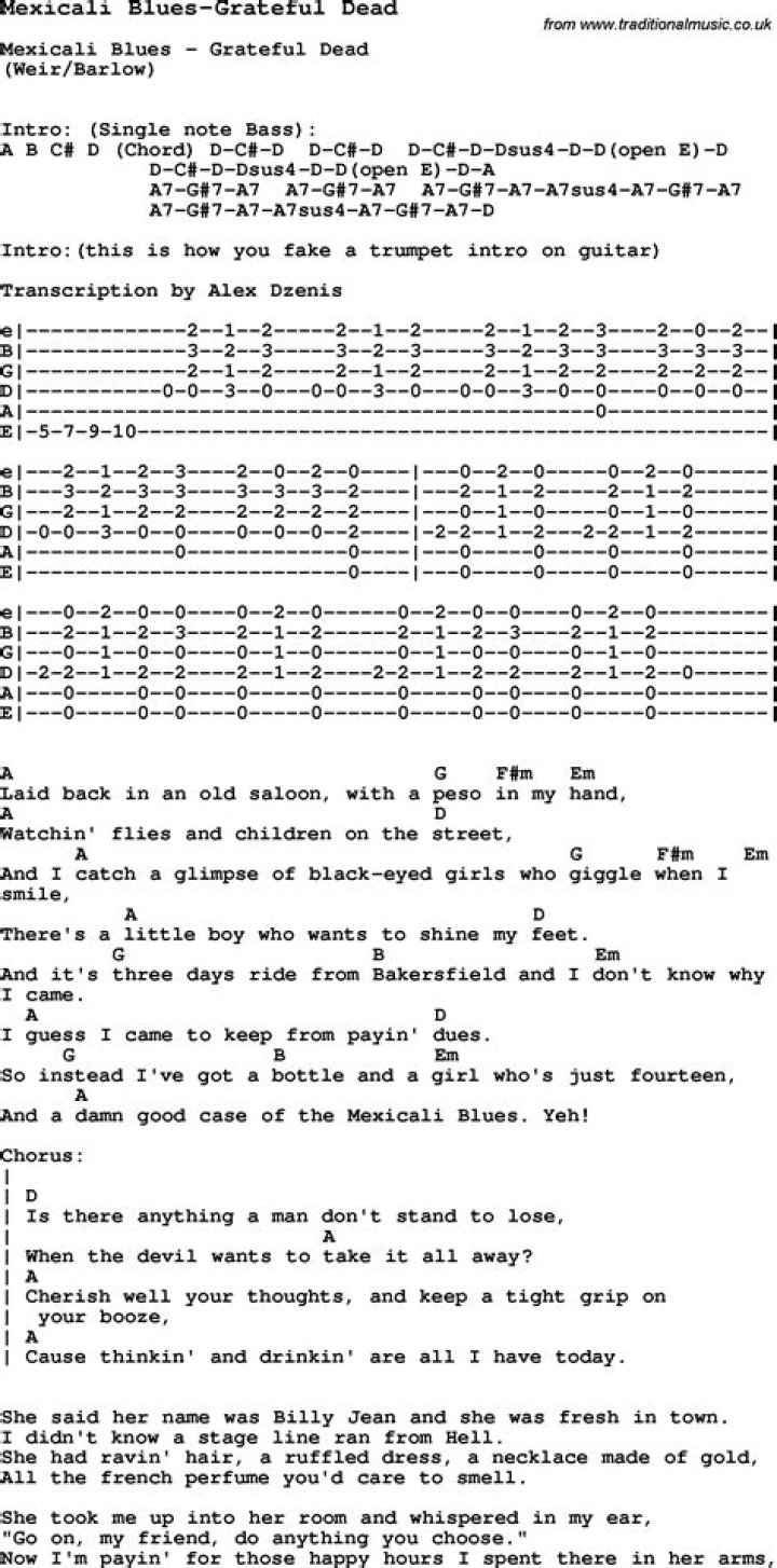 Grateful Dead Mexicali Blues Lyrics English Translation