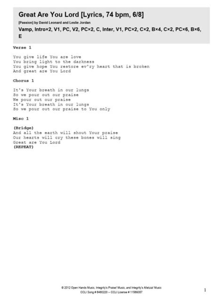 Great are you lord one lyrics