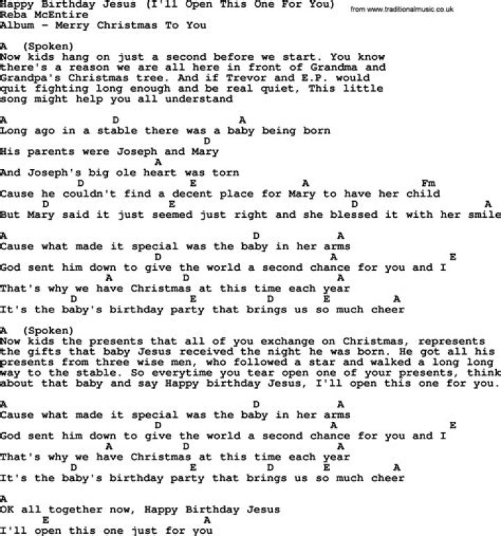 HAPPY BIRTHDAY JESUS ILL OPEN THIS ONE FOR YOU CHORDS by Reba McEntire