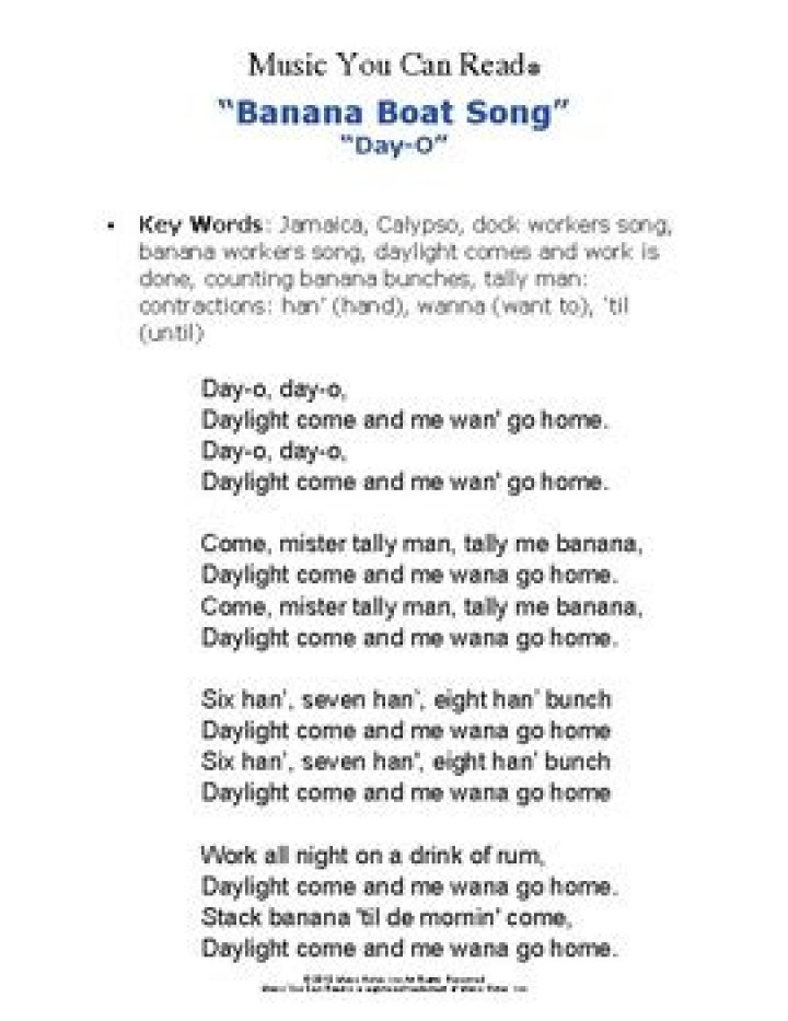 Hey mr. tally man tally me banana’s lyrics