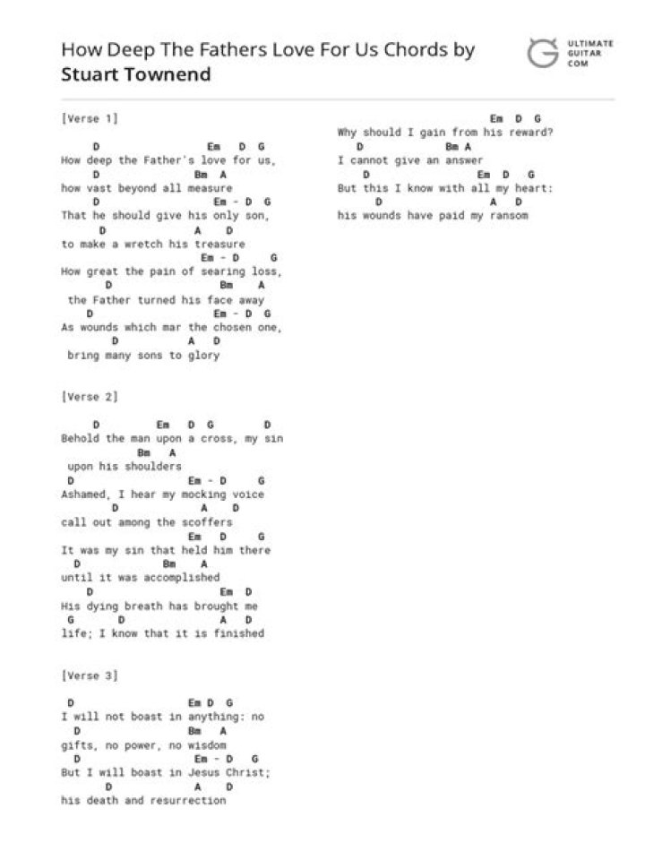 HOW DEEP THE FATHERS LOVE FOR US CHORDS by Revere; Citizens & Mission House