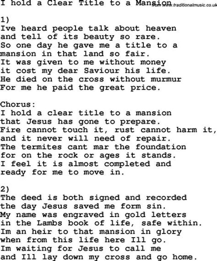 I hold a clear title to a mansion lyrics