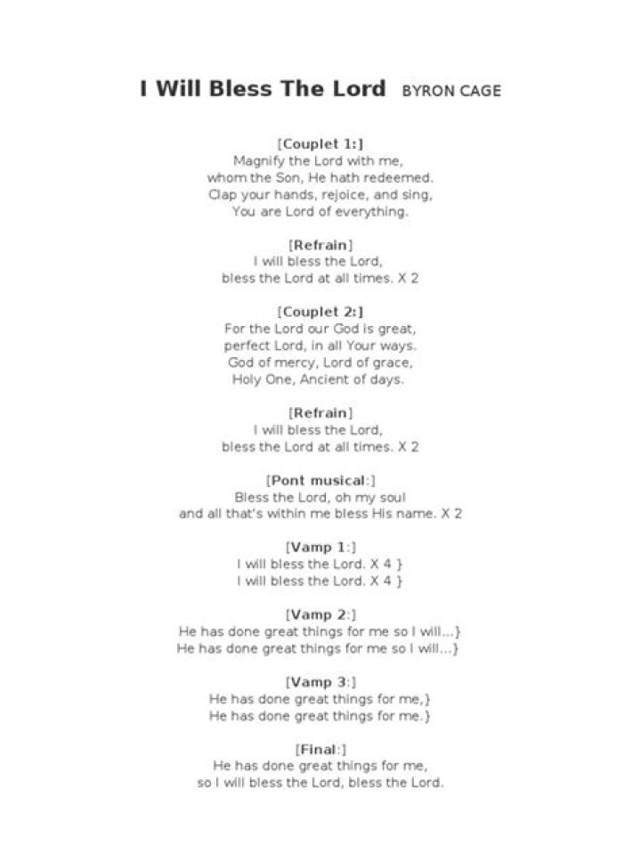 I will bless the lord byron cage lyrics