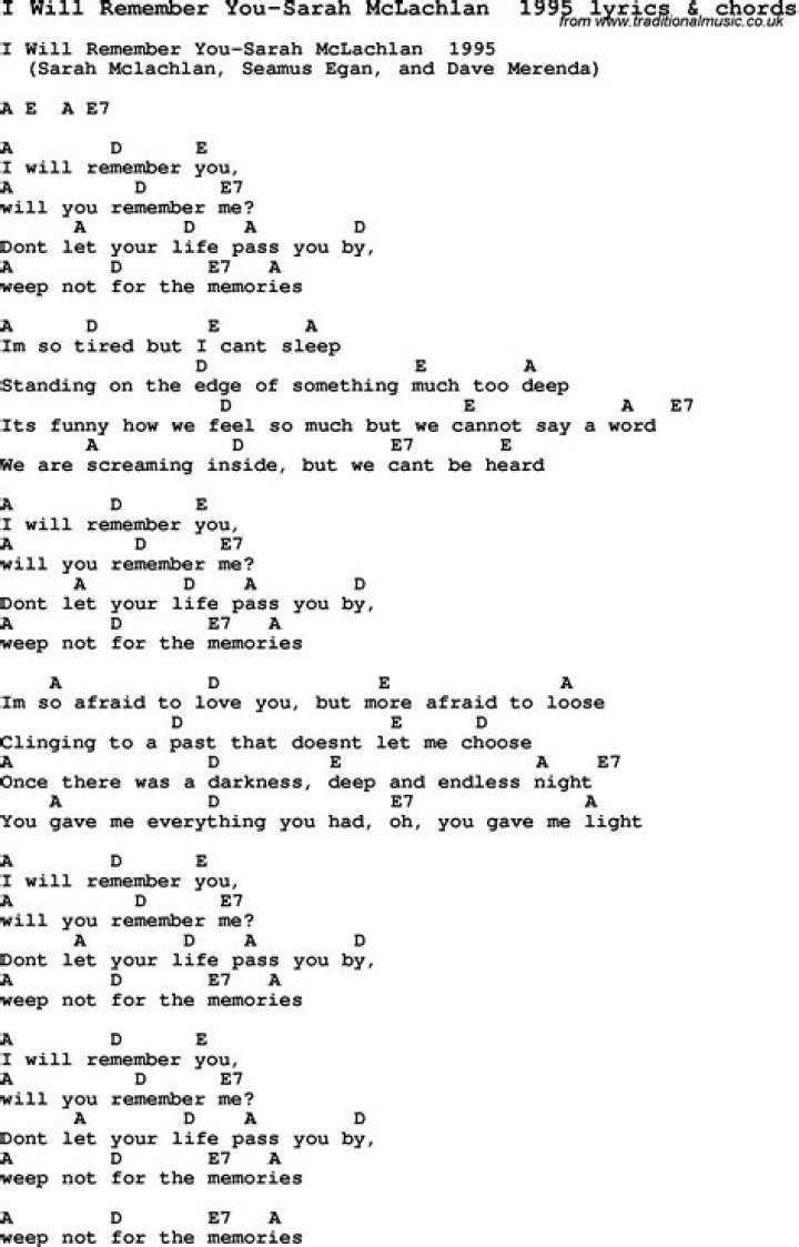 I will remember you remember you with love lyrics