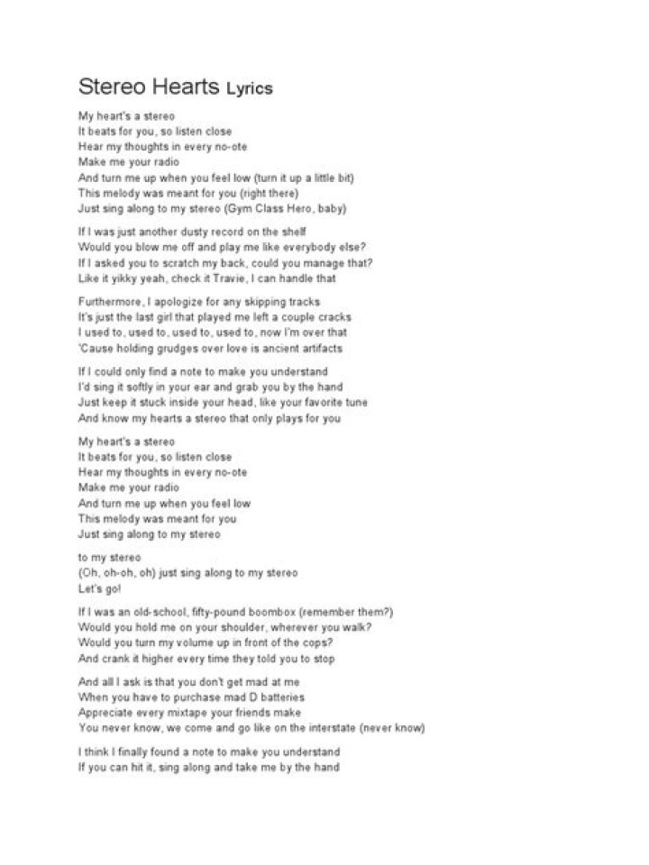 Idioms stereo hearts lyrics