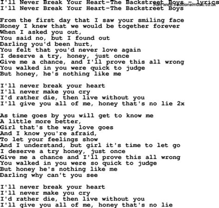 Ill never break your heart lyrics