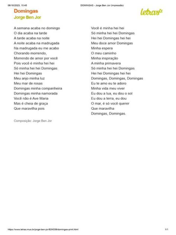 Jorge Ben Jor Domingas Lyrics English Translation