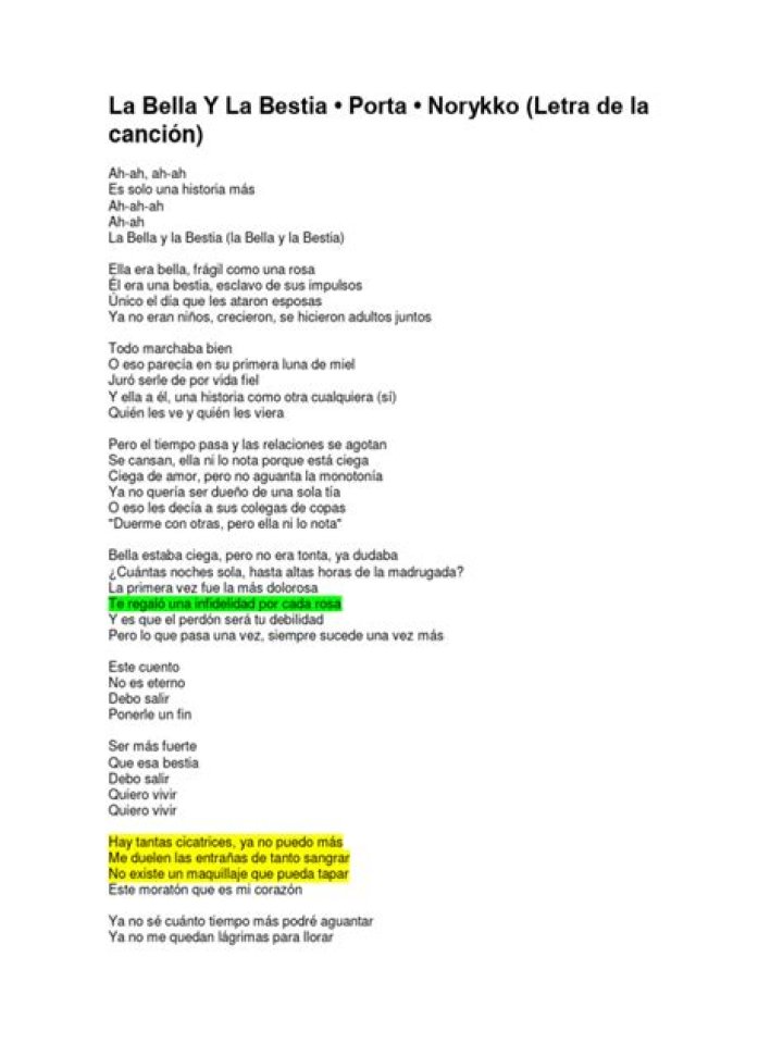 La bella y la bestia (en inglés) lyrics