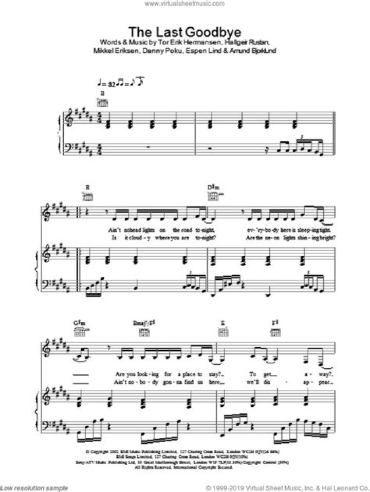 LAST GOODBYE CHORDS by Atomic Kitten