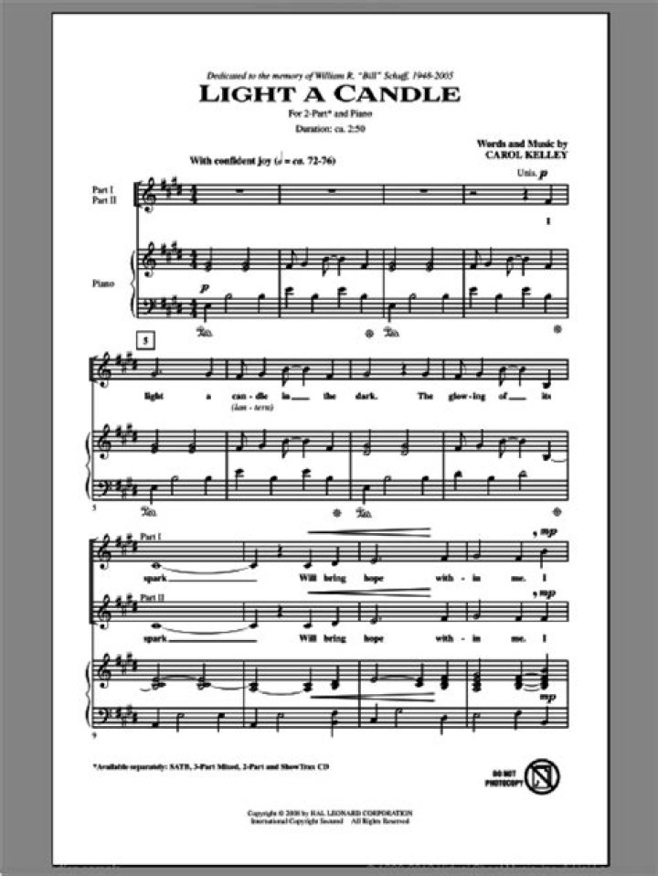 Light a candle sheet music lyrics