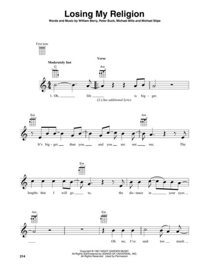 LOSING MY RELIGION UKULELE by R.E.M.