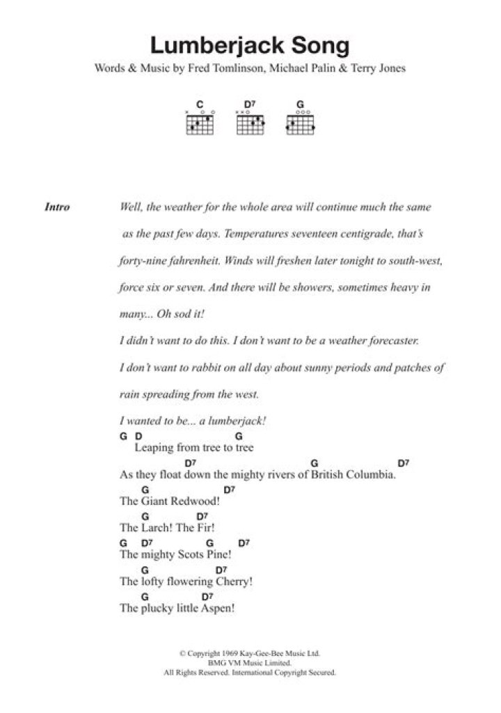 Lumberjack song lyrics
