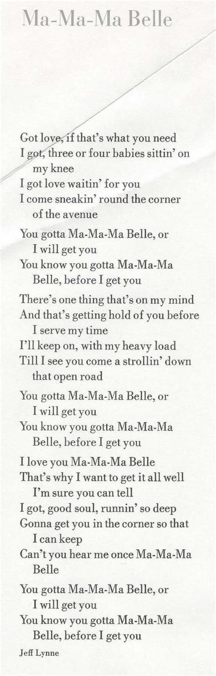 (ma ma ma belle early version) lyrics