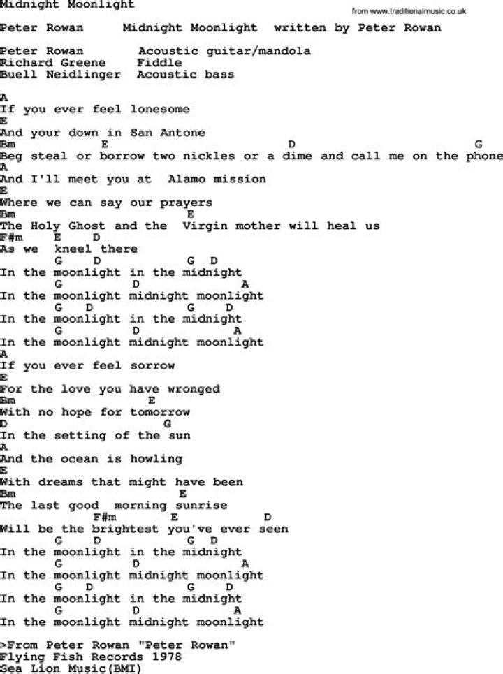 Midnight moonlight lyrics