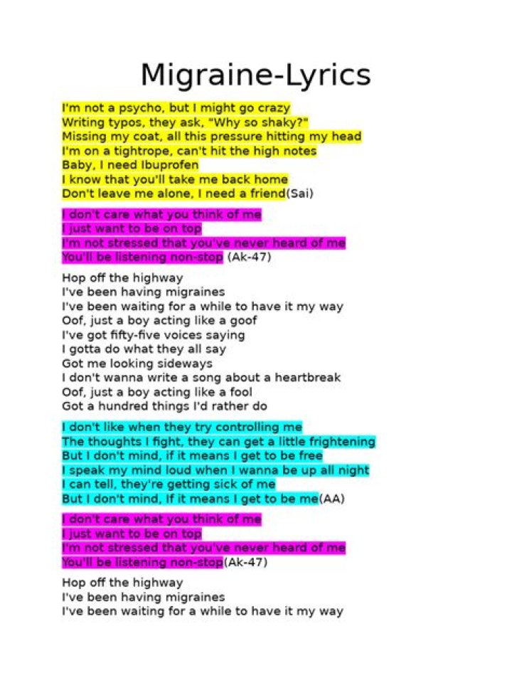 Migraine lyrics lyrics