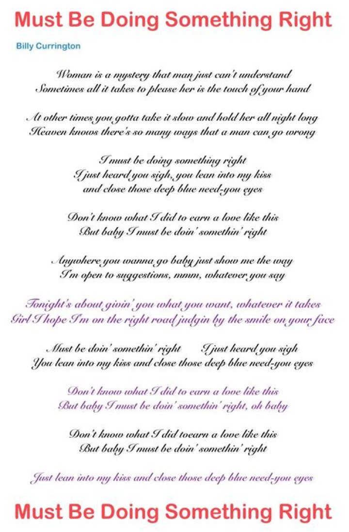Must be doing something right lyrics