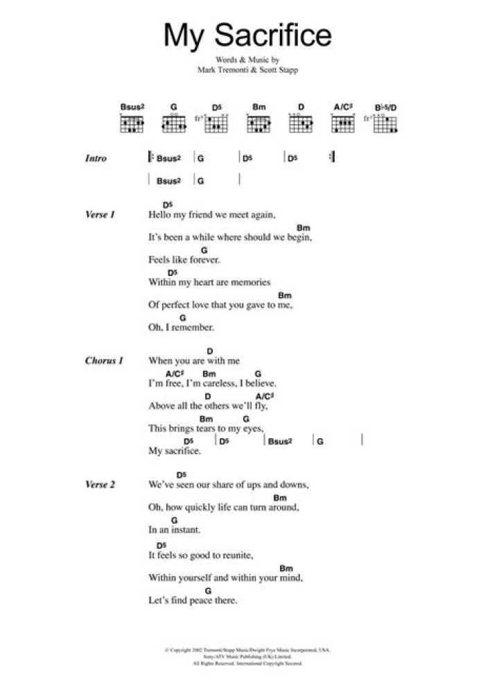 My sacrifice by creed lyrics