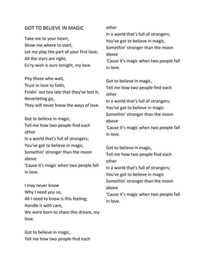 Paraphrase of got to believe in magic meaning lyrics