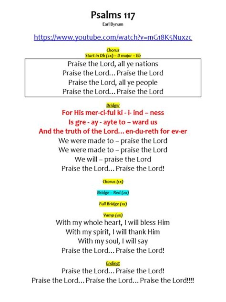 Psalm 117 earl bynum lyrics lyrics
