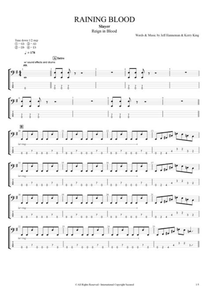 RAINING BLOOD TAB by Slayer
