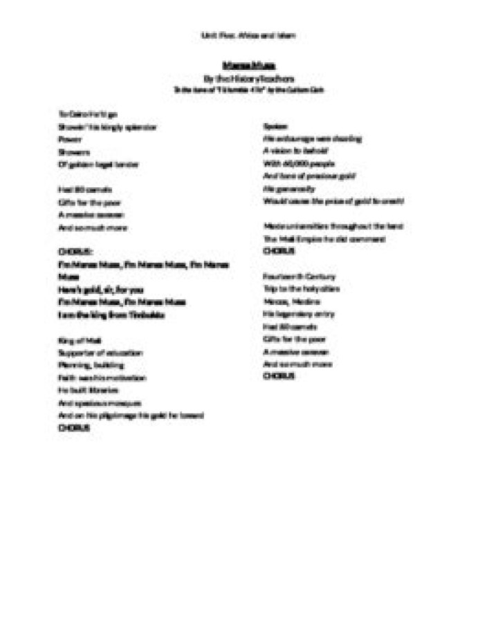 Raps about mansa musa lyrics