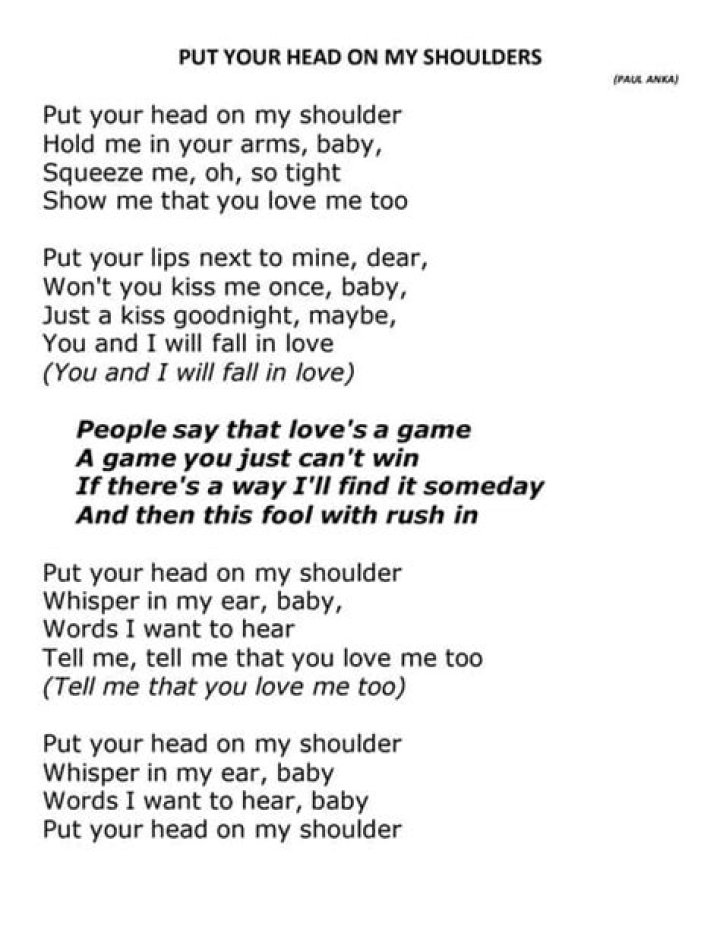 Rest your head on my shoulder lyrics