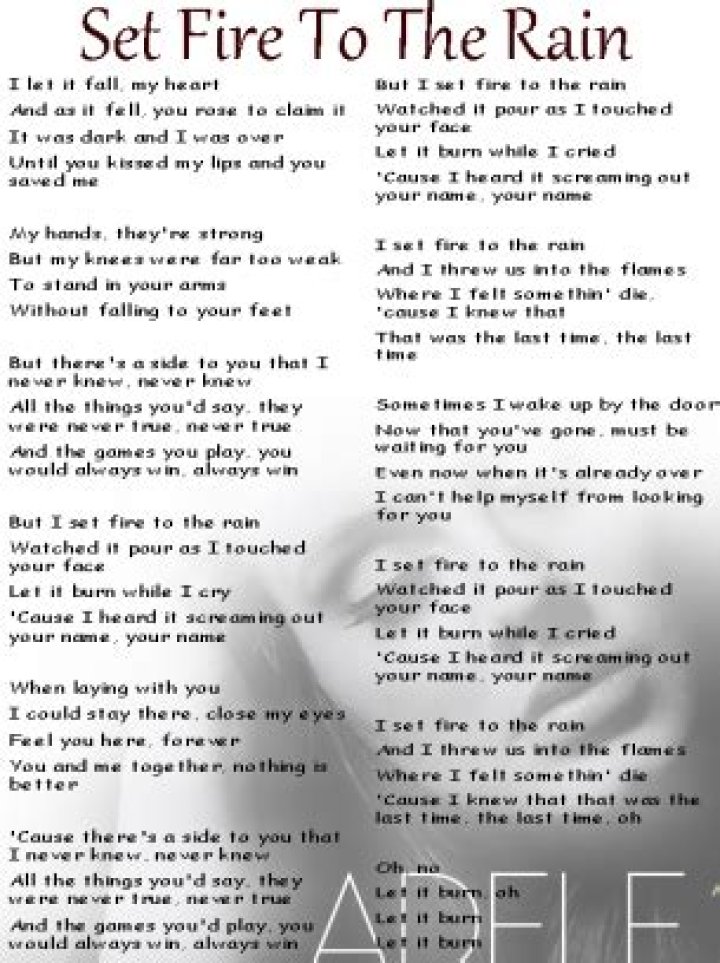 Set fire to the rain by adele lyrics