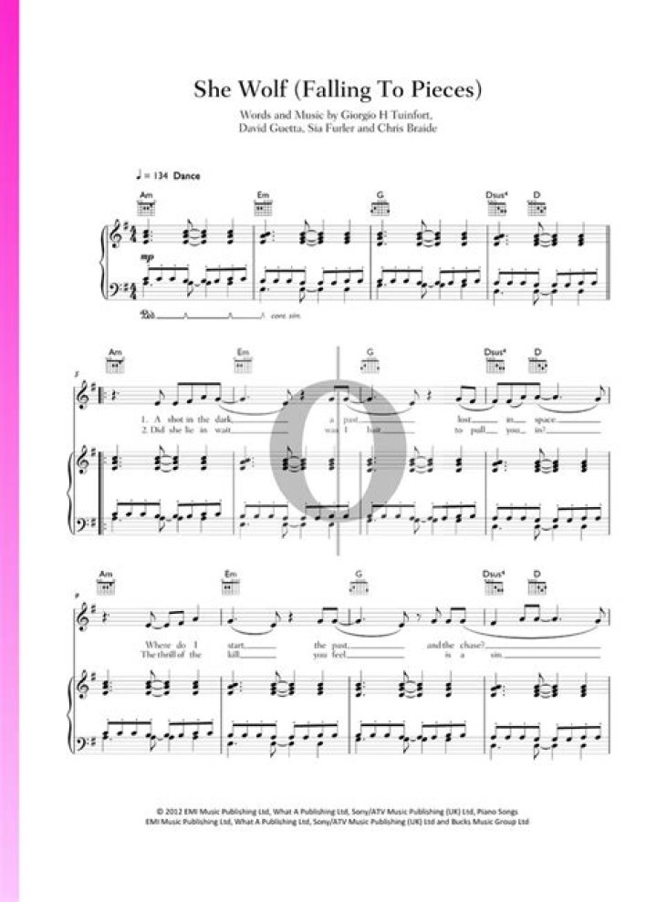 SHE WOLF FALLING TO PIECES CHORDS by David Guetta; Sia