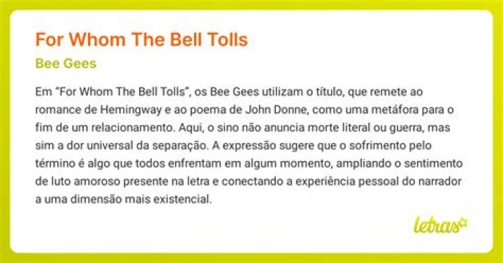 Significado de For Whom the Bell Tolls por Bee Gees