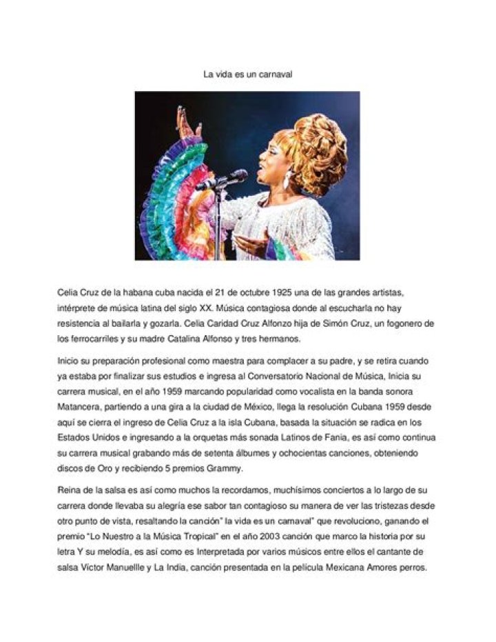 Significado de La Vida Es Un Carnaval de Celia Cruz